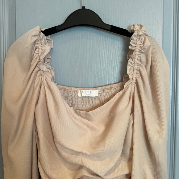 ASTR The Label Puff Sleeve Square Neck Top Sz M Blush Smocked Coquette Romantic - Picture 5 of 16